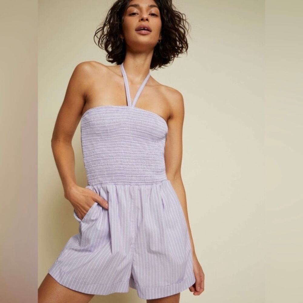 Nation LTD Vacation Stripe Purple Pima Cotton Blondie Romper Sz.M NWT